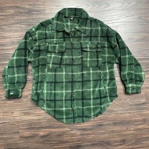 PacSun green plaid fuzzy shacket xs/s